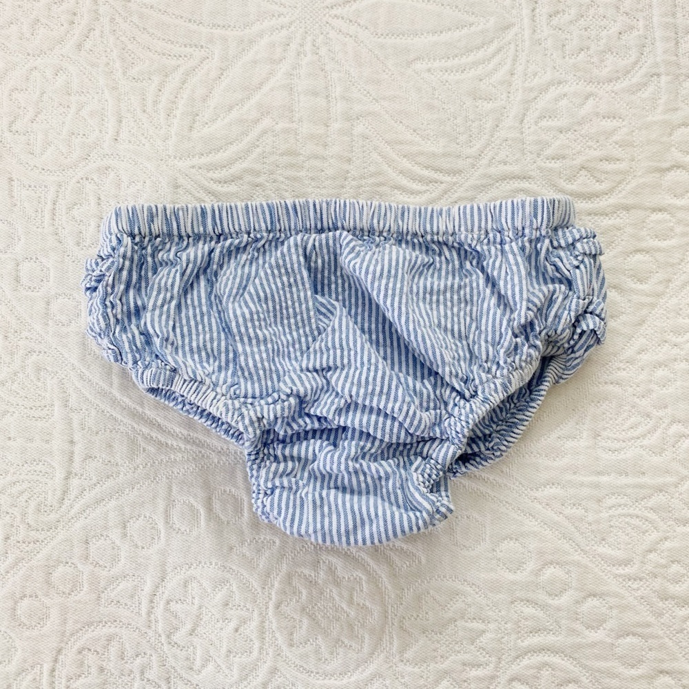 Baby Boden Blue White Striped Ruffle Bloomers